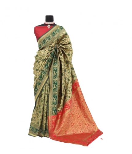Generic Women's Banarasi Printed Saree With Unstitched Blouse 5.5Mtr (Golden)