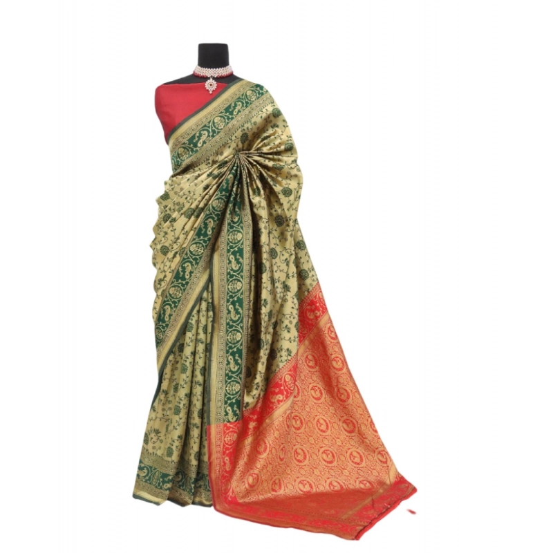 Women's Banarasi Printed Saree With Unstitched Blouse 5.5Mtr (Goldan) Women's Banarasi Printed Saree With Unstitched Blouse 5.5Mtr (Goldan)