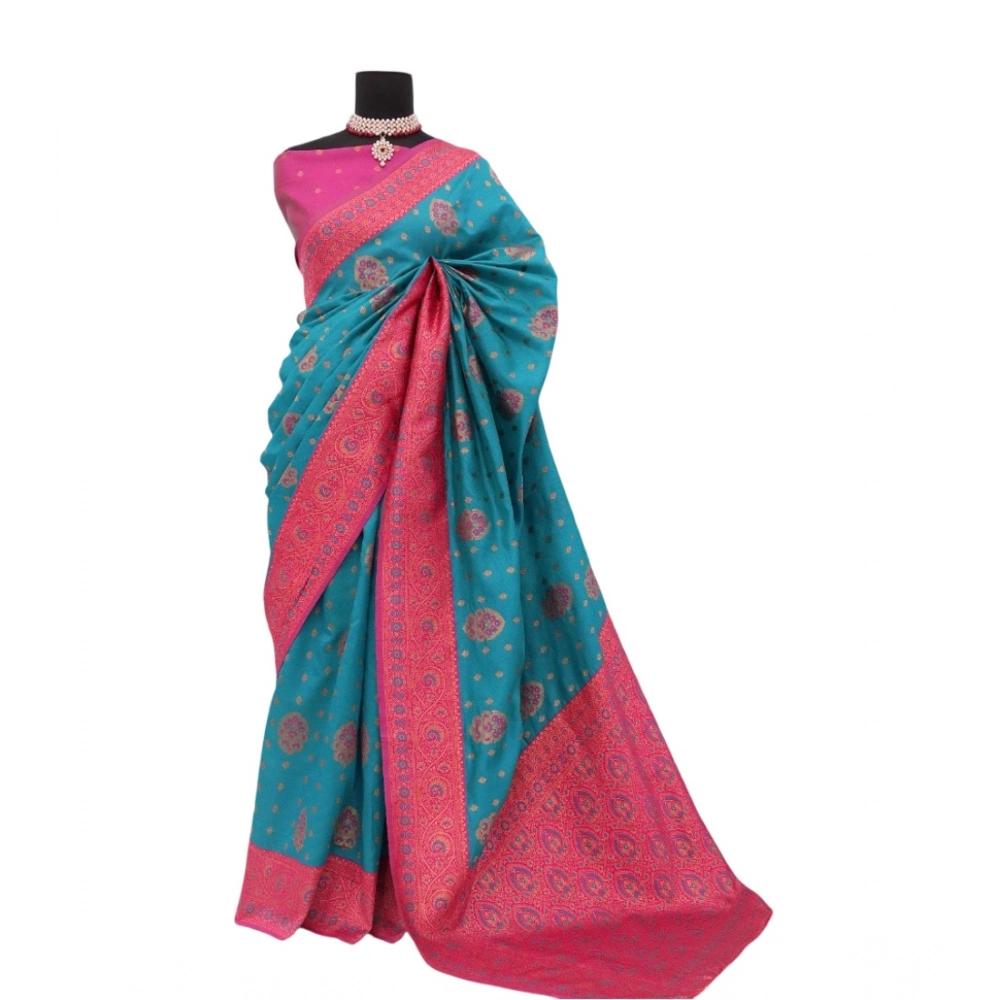 Generic Women's Banarasi Printed Saree With Unstitched Blouse 5.5Mtr (Aqua Blue) Generic Women's Banarasi Printed Saree With Unstitched Blouse 5.5Mtr (Aqua Blue)