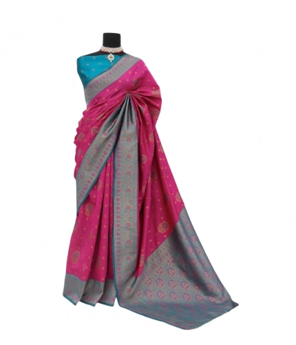 Generic Women's Banarasi Printed Saree With Unstitched Blouse 5.5Mtr (Rani)