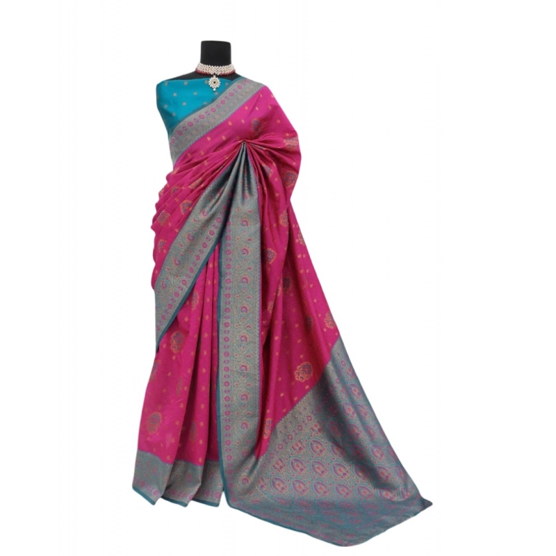 Women's Banarasi Printed Saree With Unstitched Blouse 5.5Mtr (Rani) Women's Banarasi Printed Saree With Unstitched Blouse 5.5Mtr (Rani)