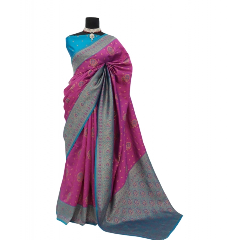 Women's Banarasi Printed Saree With Unstitched Blouse 5.5Mtr (Purple) Women's Banarasi Printed Saree With Unstitched Blouse 5.5Mtr (Purple)