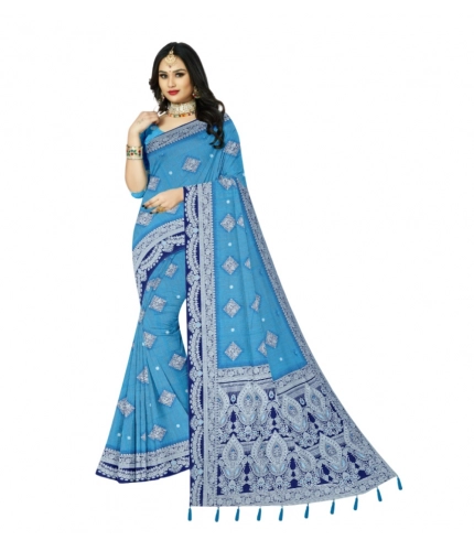 Generic Women's Cotton Printed Saree With Unstitched Blouse 5.5Mtr (Firozi)