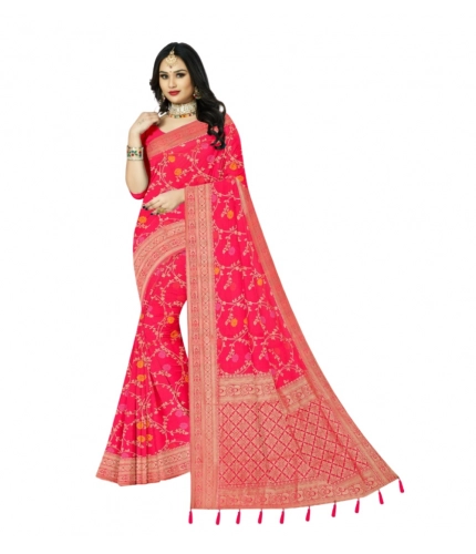 Generic Women's Banarasi Printed Saree With Unstitched Blouse 5.5Mtr (Rani)