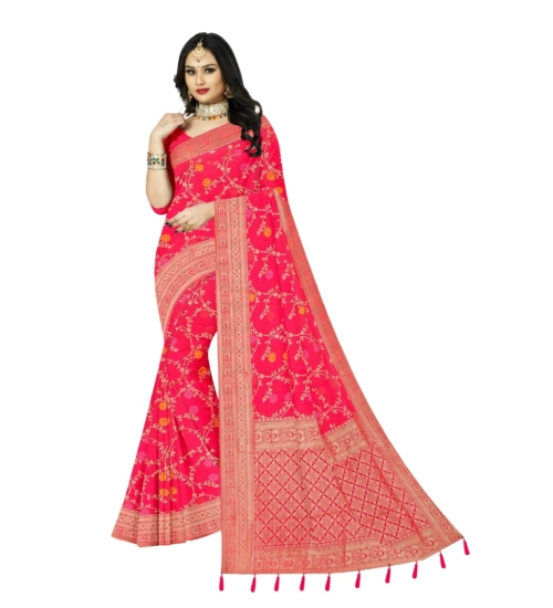 Generic Women's Banarasi Printed Saree With Unstitched Blouse 5.5Mtr (Rani)