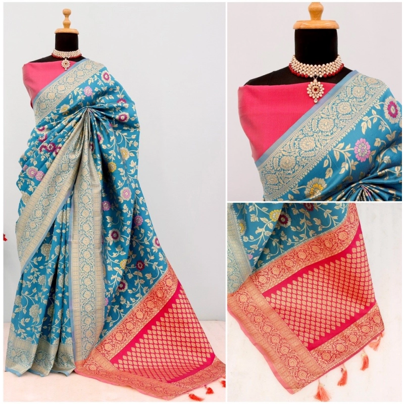 Women's Banarasi Printed Saree With Unstitched Blouse 5.5Mtr (Aqua Blue) Women's Banarasi Printed Saree With Unstitched Blouse 5.5Mtr (Aqua Blue)