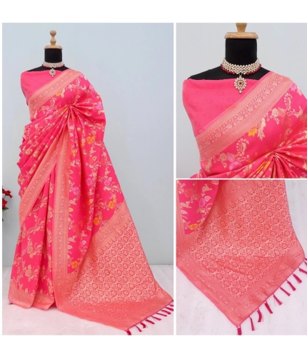 Generic Women's Banarasi Printed Saree With Unstitched Blouse 5.5Mtr (Rani)