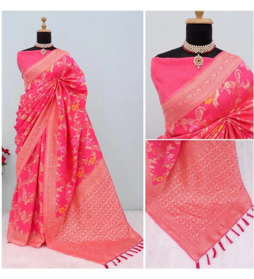 Generic Women's Banarasi Printed Saree With Unstitched Blouse 5.5Mtr (Rani)