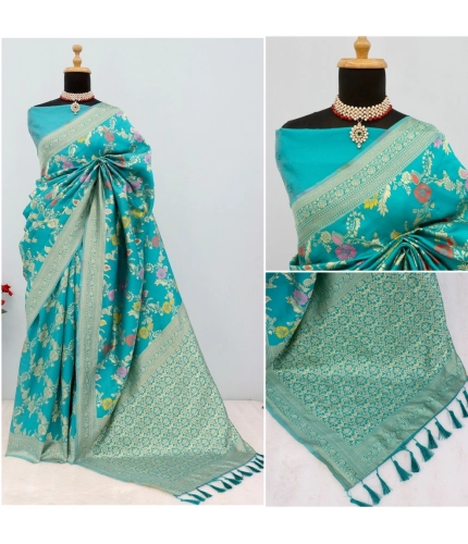 Generic Women's Banarasi Printed Saree With Unstitched Blouse 5.5Mtr (Rama)