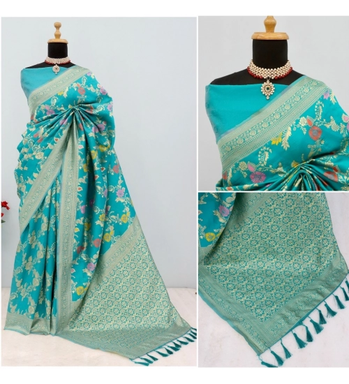 Generic Women's Banarasi Printed Saree With Unstitched Blouse 5.5Mtr (Rama)