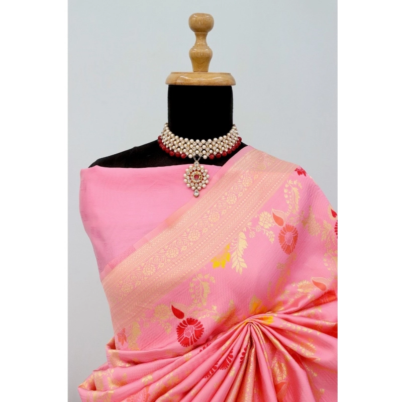 Women's Banarasi Printed Saree With Unstitched Blouse 5.5Mtr (Pink) Women's Banarasi Printed Saree With Unstitched Blouse 5.5Mtr (Pink)