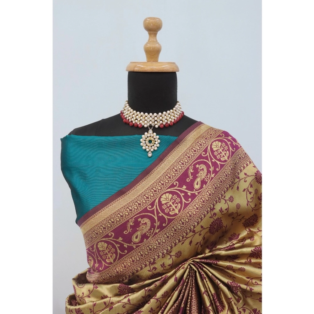 Generic Women's Banarasi Printed Saree With Unstitched Blouse 5.5Mtr (Purple) Generic Women's Banarasi Printed Saree With Unstitched Blouse 5.5Mtr (Purple)