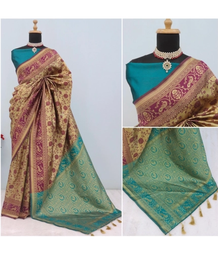 Generic Women's Banarasi Printed Saree With Unstitched Blouse 5.5Mtr (Purple)