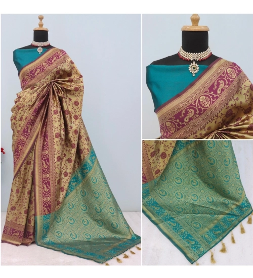 Generic Women's Banarasi Printed Saree With Unstitched Blouse 5.5Mtr (Purple)