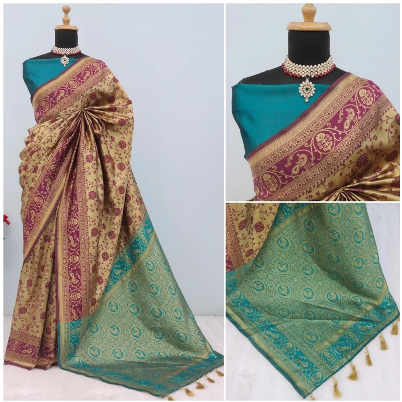 Women's Banarasi Printed Saree With Unstitched Blouse 5.5Mtr (Purple) Women's Banarasi Printed Saree With Unstitched Blouse 5.5Mtr (Purple)