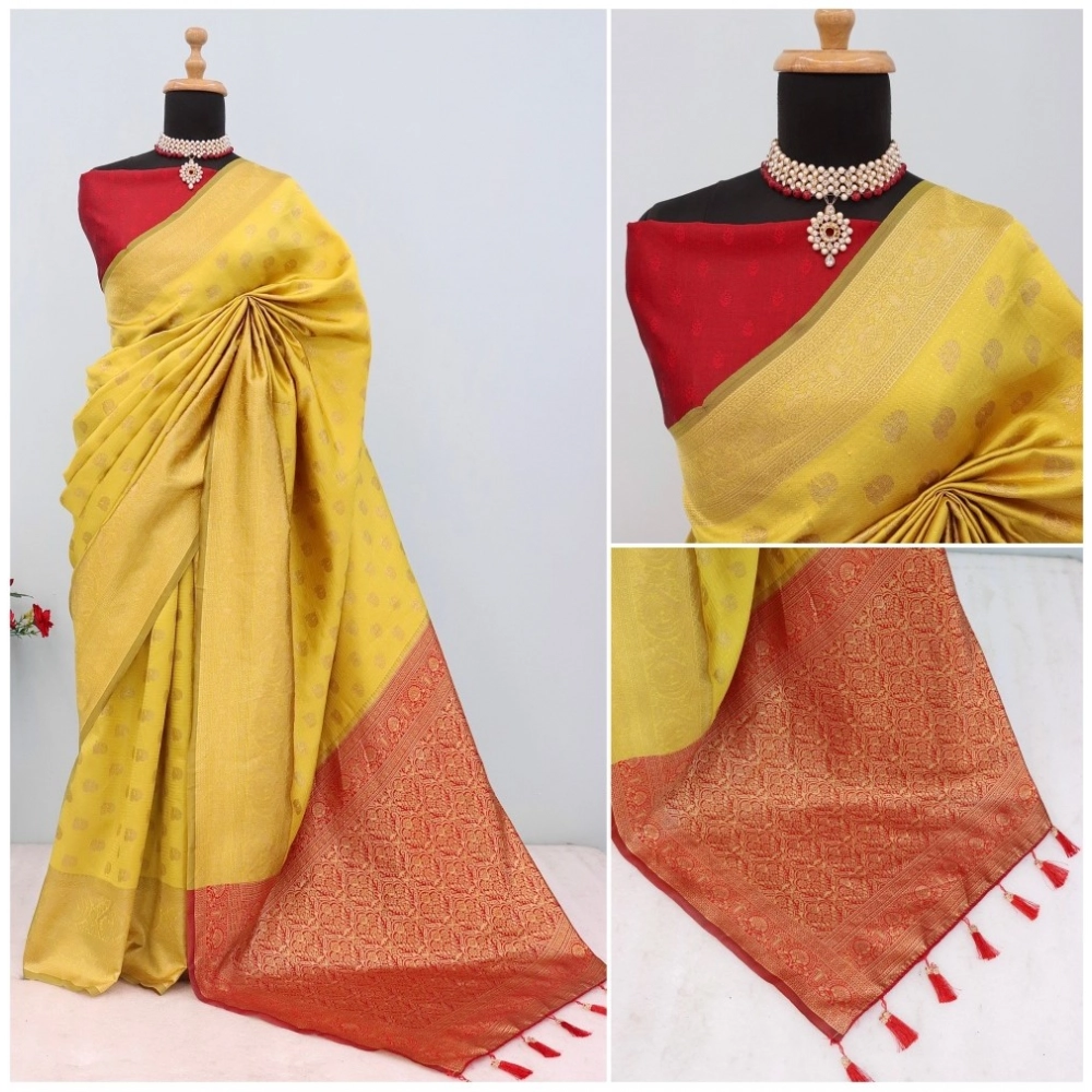 Generic Women's Banarasi Printed Saree With Unstitched Blouse 5.5Mtr (Yellow) Generic Women's Banarasi Printed Saree With Unstitched Blouse 5.5Mtr (Yellow)
