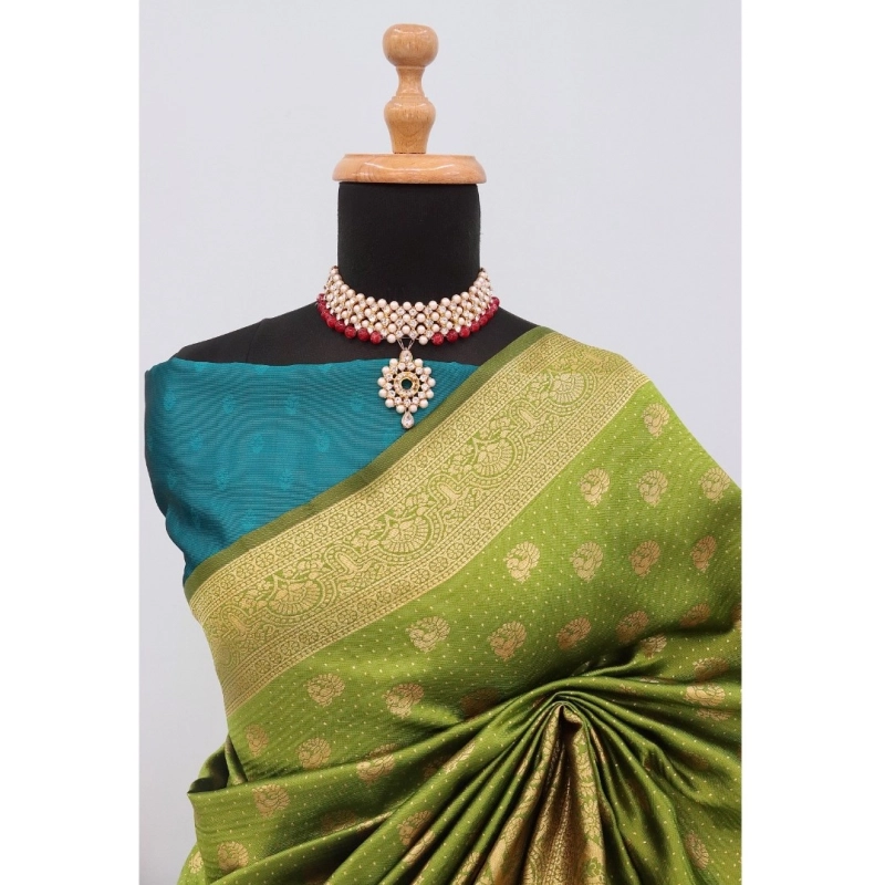 Women's Banarasi Printed Saree With Unstitched Blouse 5.5Mtr (Mehendi Green) Women's Banarasi Printed Saree With Unstitched Blouse 5.5Mtr (Mehendi Green)
