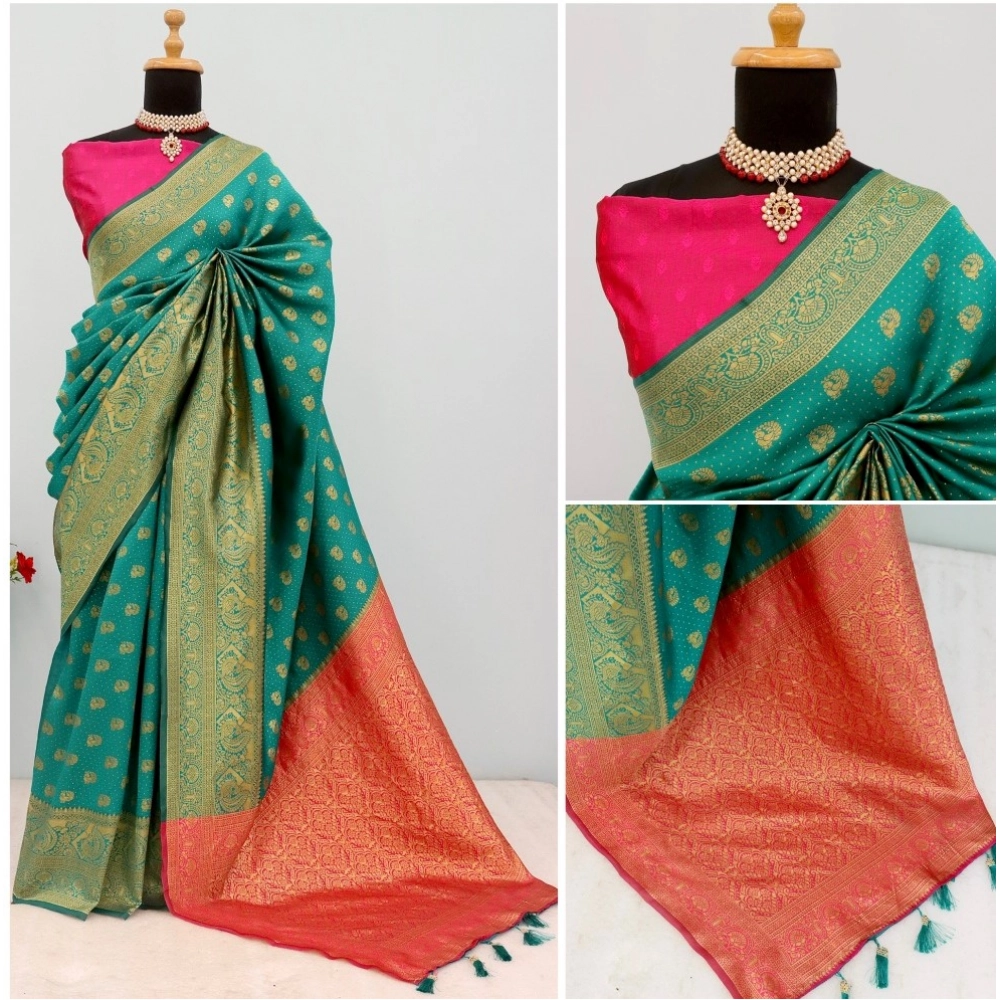 Generic Women's Banarasi Printed Saree With Unstitched Blouse 5.5Mtr (Rama) Generic Women's Banarasi Printed Saree With Unstitched Blouse 5.5Mtr (Rama)