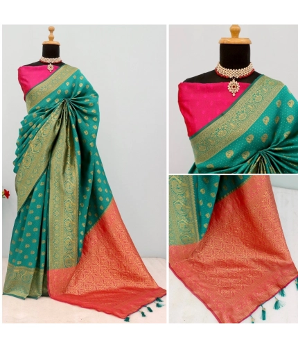 Generic Women's Banarasi Printed Saree With Unstitched Blouse 5.5Mtr (Rama)