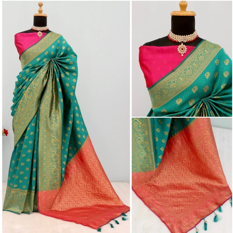 Women's Banarasi Printed Saree With Unstitched Blouse 5.5Mtr (Rama) Women's Banarasi Printed Saree With Unstitched Blouse 5.5Mtr (Rama)