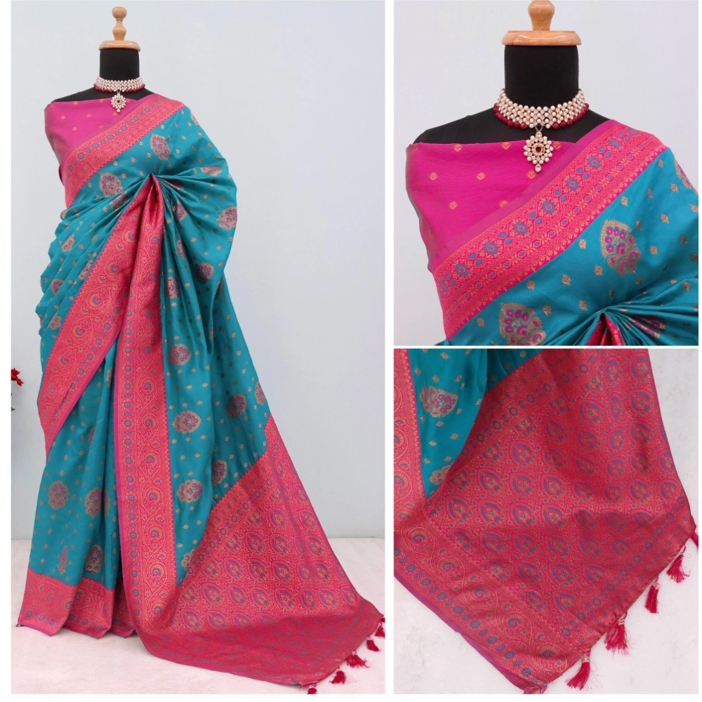 Generic Women's Banarasi Printed Saree With Unstitched Blouse 5.5Mtr (Aqua Blue) Generic Women's Banarasi Printed Saree With Unstitched Blouse 5.5Mtr (Aqua Blue)