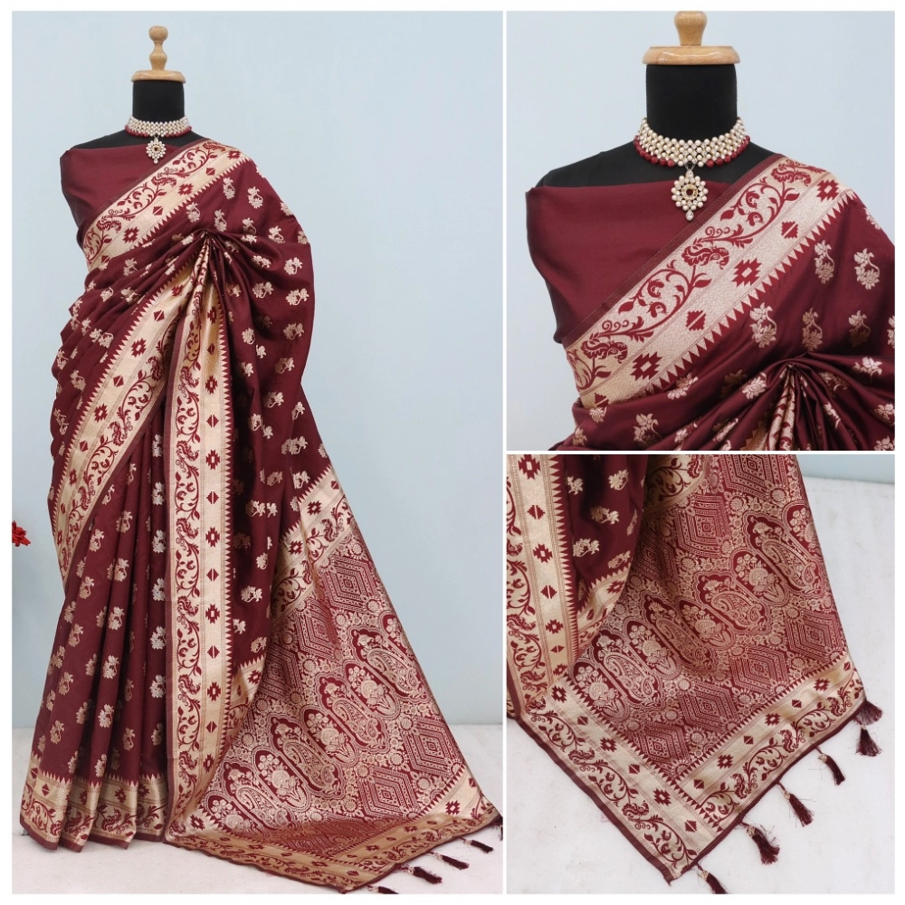 Generic Women's Satin Printed Saree With Unstitched Blouse 5.5Mtr (Brown) Generic Women's Satin Printed Saree With Unstitched Blouse 5.5Mtr (Brown)