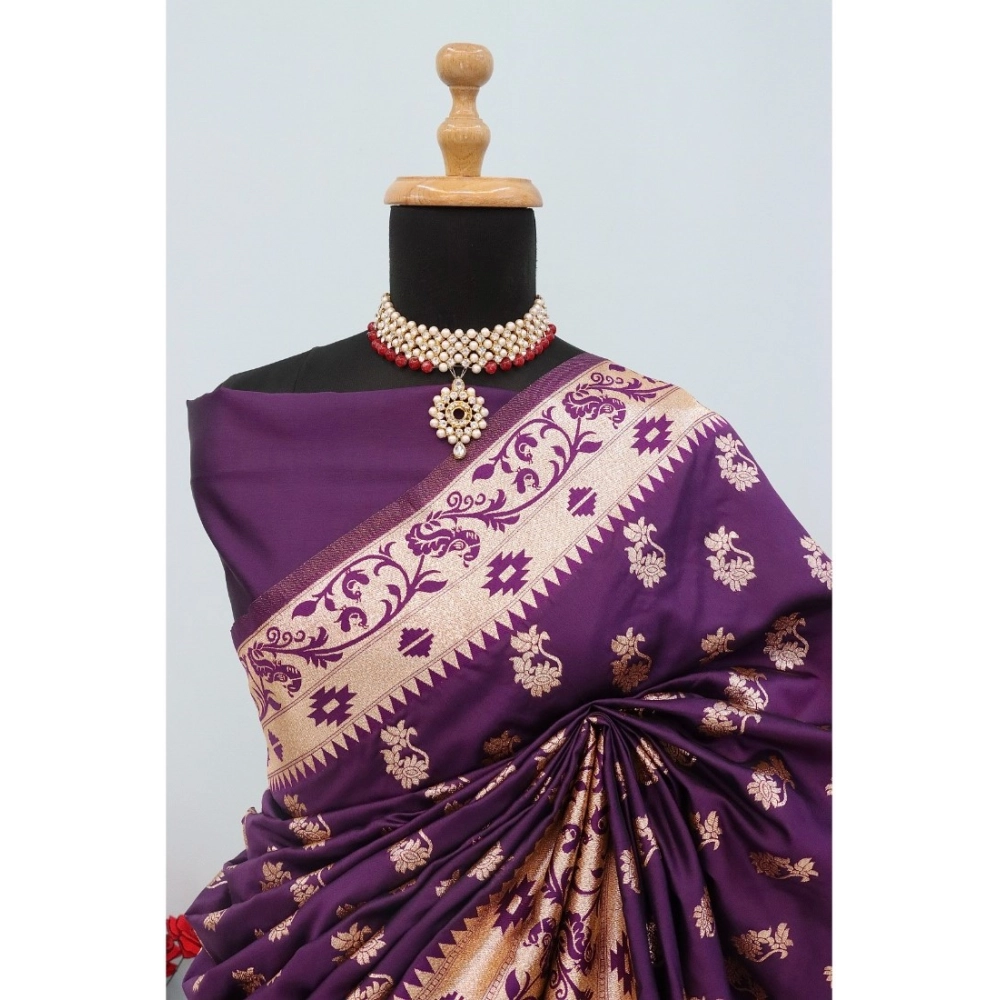 Generic Women's Satin Printed Saree With Unstitched Blouse 5.5Mtr (Purple) Generic Women's Satin Printed Saree With Unstitched Blouse 5.5Mtr (Purple)