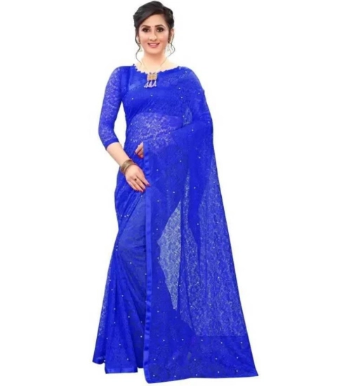 Generic Women's Net Self Design Bollywood Saree With Unstitched Blouse (5.5Mtr, Blue)