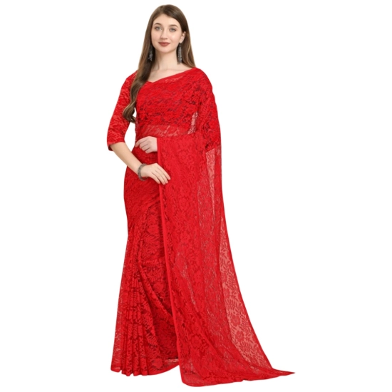 Generic Women's Net Self Design Bollywood Saree With Unstitched Blouse (5.5Mtr, Red) Generic Women's Net Self Design Bollywood Saree With Unstitched Blouse (5.5Mtr, Red)