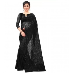Generic Women's Velvet Embellished Bollywood Saree With Unstitched Blouse (5.5Mtr, Black)