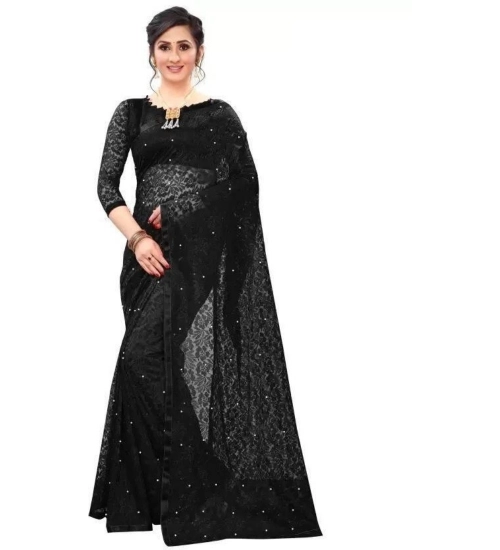 Generic Women's Velvet Embellished Bollywood Saree With Unstitched Blouse (5.5Mtr, Black)