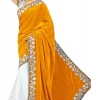 Generic Women's Velvet Embellished Bollywood Saree With Unstitched Blouse (5.5Mtr, Yellow)
