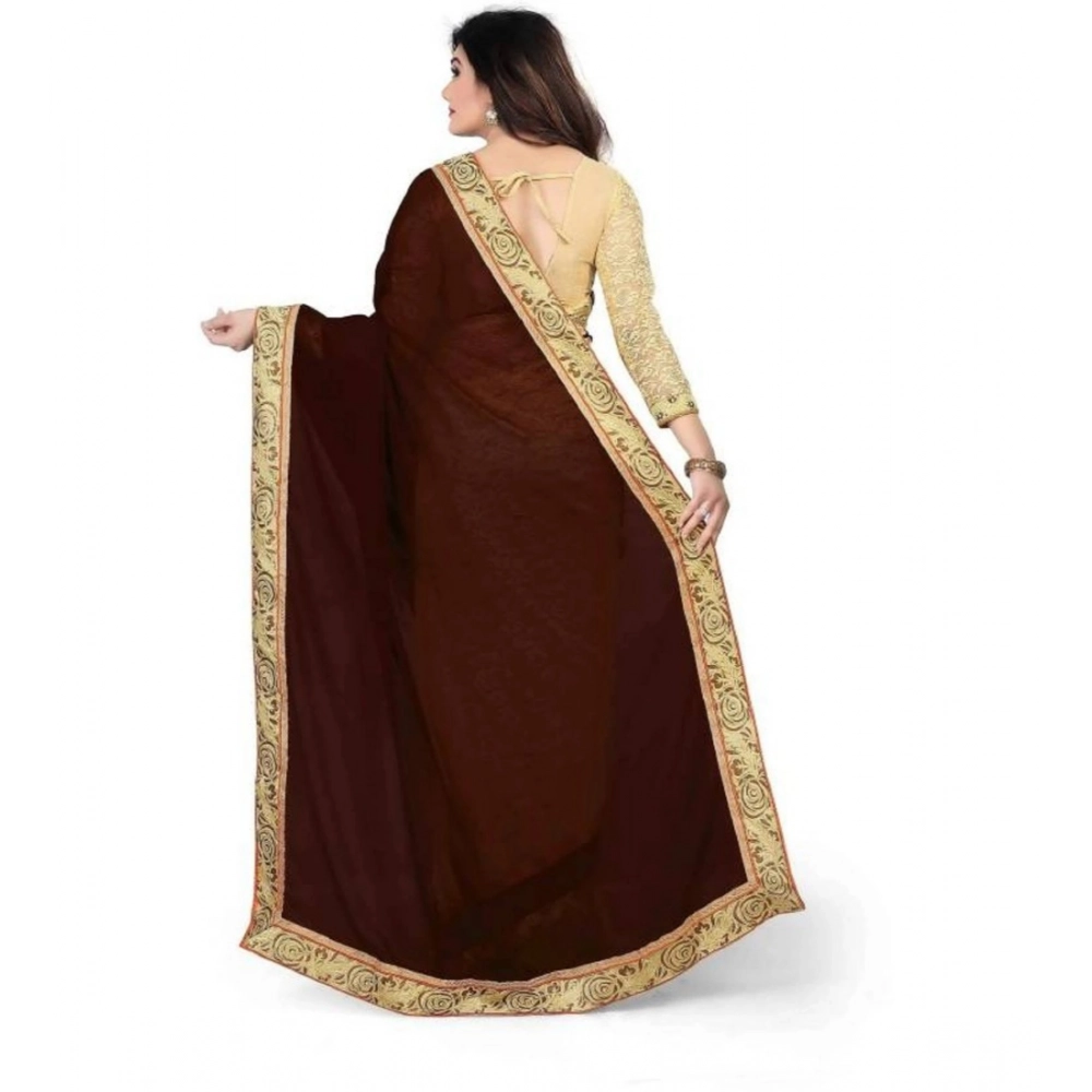 Generic Women's Georgette Printed Saree With Unstitched Blouse (5.5Mtr, Brown)