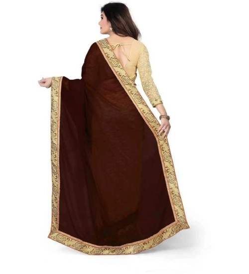 Generic Women's Georgette Printed Saree With Unstitched Blouse (5.5Mtr, Brown)