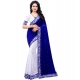 Generic Women's Velvet Embellished Saree With Unstitched Blouse (5.5Mtr, Blue-White)