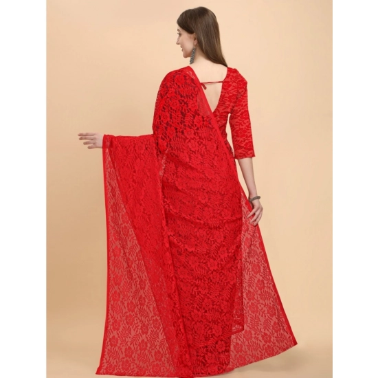 Generic Women's Net Self Design Bollywood Saree With Unstitched Blouse (5.5Mtr, Red) Generic Women's Net Self Design Bollywood Saree With Unstitched Blouse (5.5Mtr, Red)