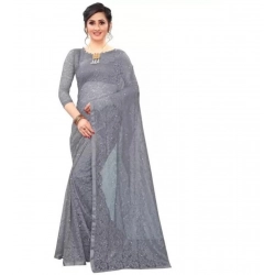 Generic Women's Net Self Design Bollywood Saree With Unstitched Blouse (5.5Mtr, Grey)