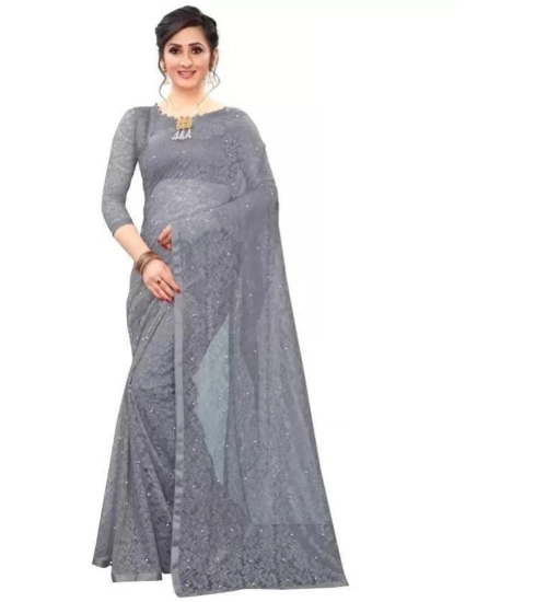 Generic Women's Net Self Design Bollywood Saree With Unstitched Blouse (5.5Mtr, Grey)