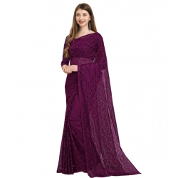 Generic Women's Net Self Design Bollywood Saree With Unstitched Blouse (5.5Mtr, Purple)