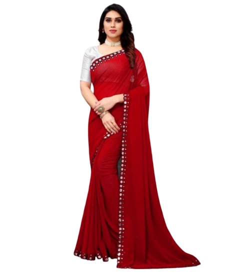 Generic Women's Georgette Embellished Bollywood Saree With Unstitched Blouse (5.5Mtr, Red)