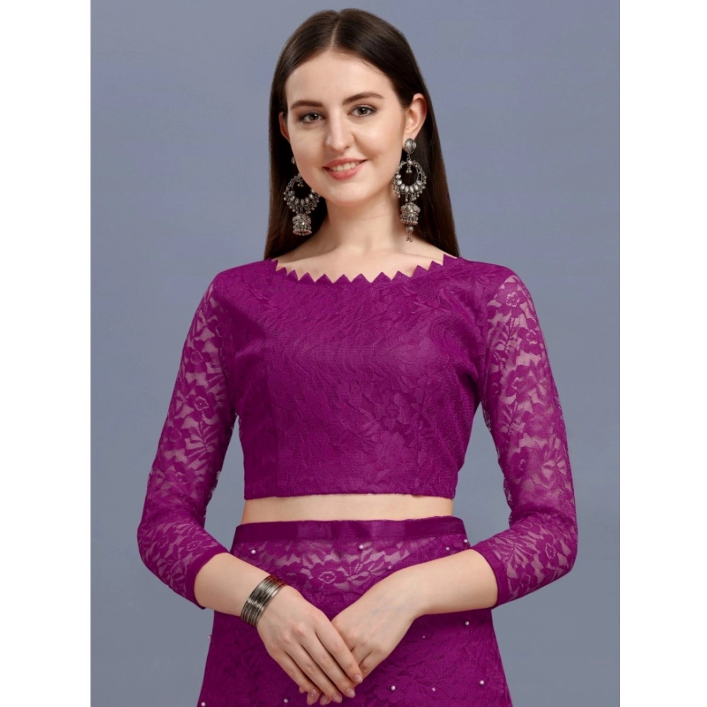 Generic Women's Net Self Design Bollywood Saree With Unstitched Blouse (5.5Mtr, Purple) Generic Women's Net Self Design Bollywood Saree With Unstitched Blouse (5.5Mtr, Purple)