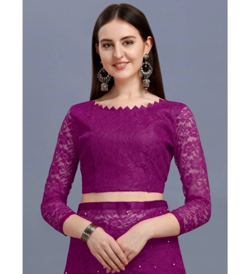 Generic Women's Net Self Design Bollywood Saree With Unstitched Blouse (5.5Mtr, Purple)