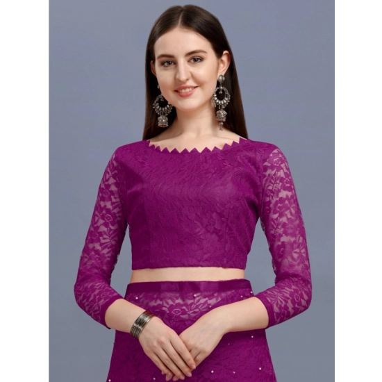 Generic Women's Net Self Design Bollywood Saree With Unstitched Blouse (5.5Mtr, Purple)