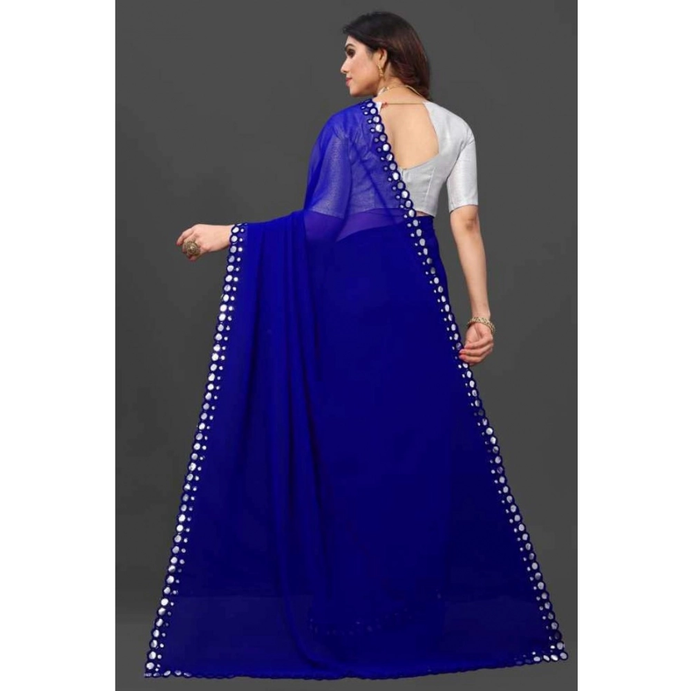 Generic Women's Georgette Embellished Bollywood Saree With Unstitched Blouse (5.5Mtr, Blue)