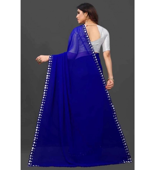 Generic Women's Georgette Embellished Bollywood Saree With Unstitched Blouse (5.5Mtr, Blue)