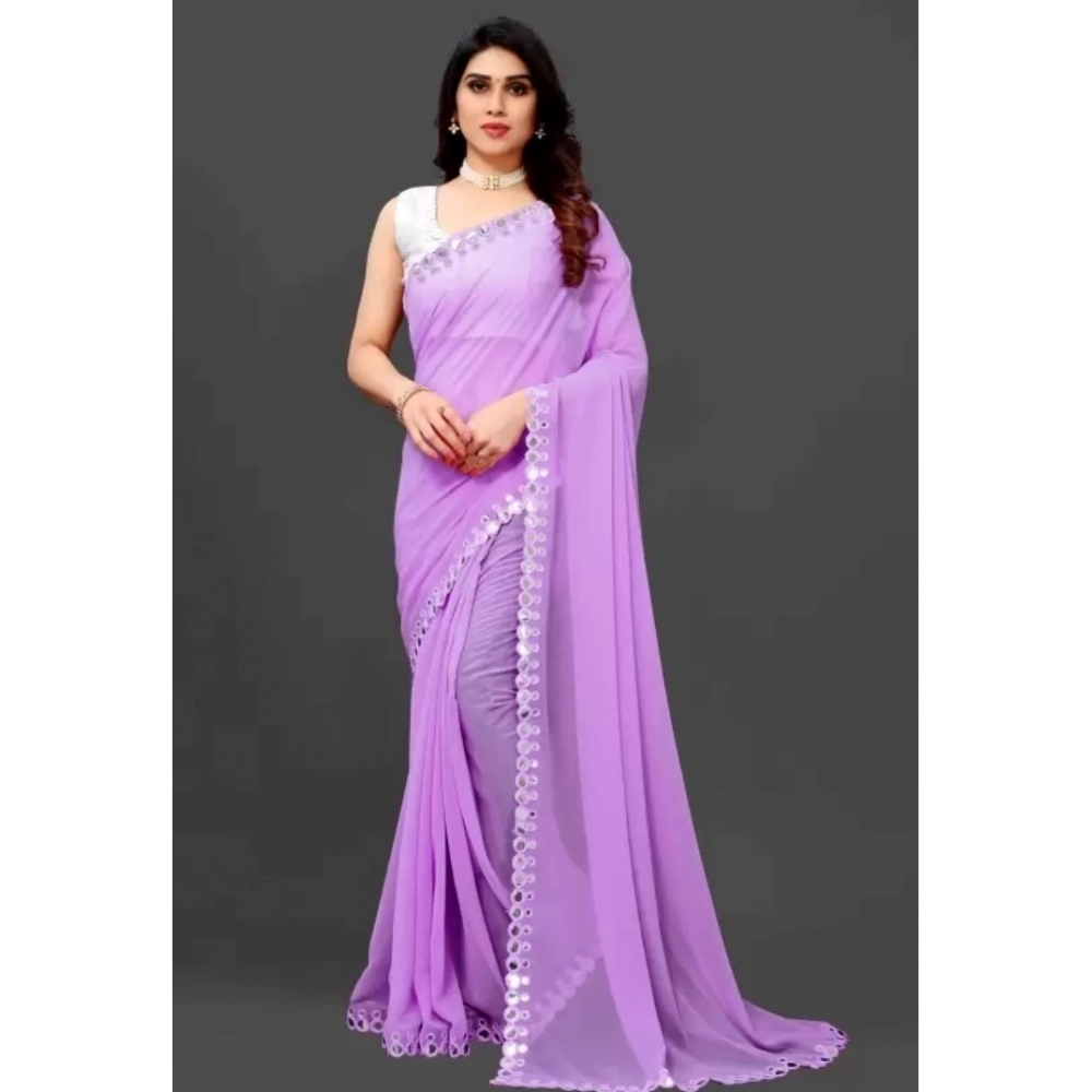 Generic Women's Georgette Self Design Bollywood Saree With Unstitched Blouse (5.5Mtr, Purple)