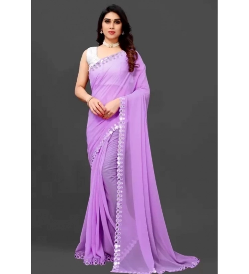 Generic Women's Georgette Self Design Bollywood Saree With Unstitched Blouse (5.5Mtr, Purple)