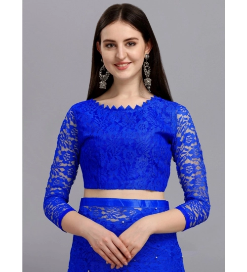 Generic Women's Velvet Embellished Bollywood Saree With Unstitched Blouse (5.5Mtr, Blue)