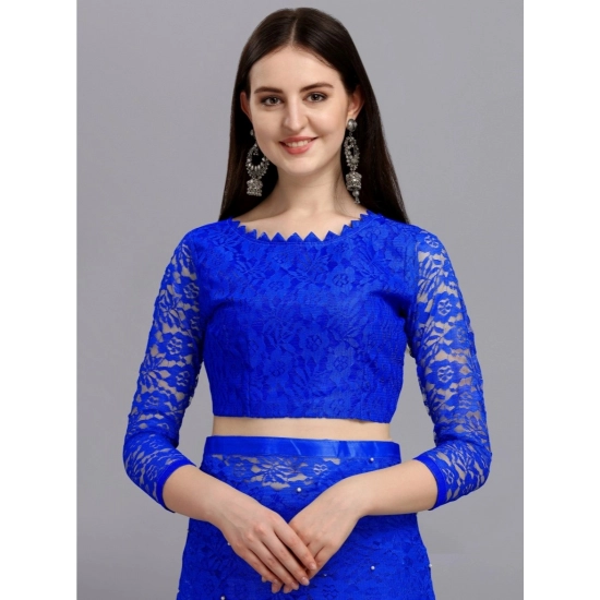 Generic Women's Velvet Embellished Bollywood Saree With Unstitched Blouse (5.5Mtr, Blue)