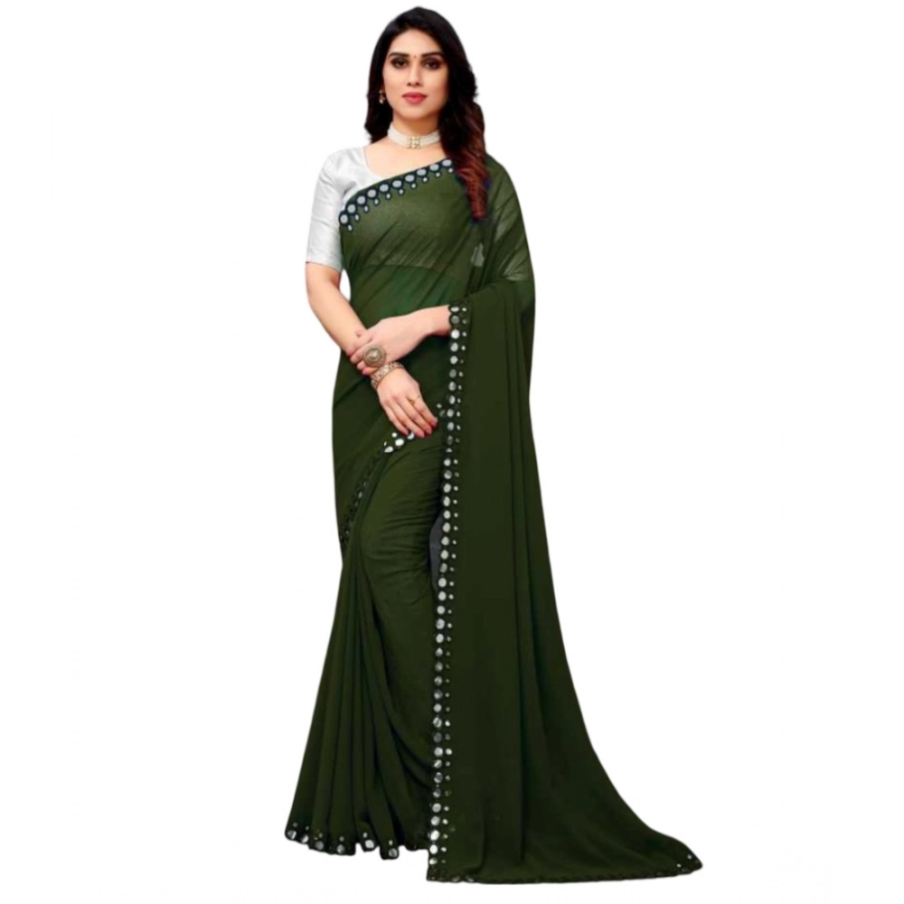 Generic Women's Georgette Embellished Bollywood Saree With Unstitched Blouse (5.5Mtr, Dark Green)